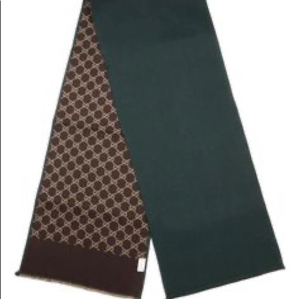 Green/Brown Double Sided Gg Logo Print Wool Silk Scarf/Wrap